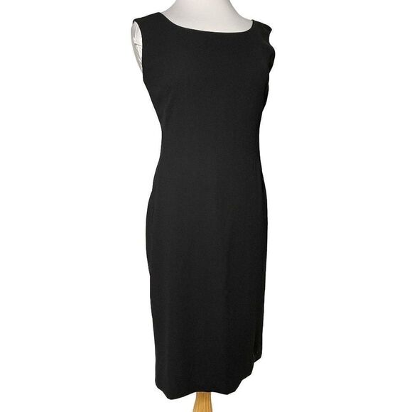 Maggie London Classic LBD Black Sheath Dress Sz 4 Gold Satin Lined 10" Side Slit - Picture 1 of 7